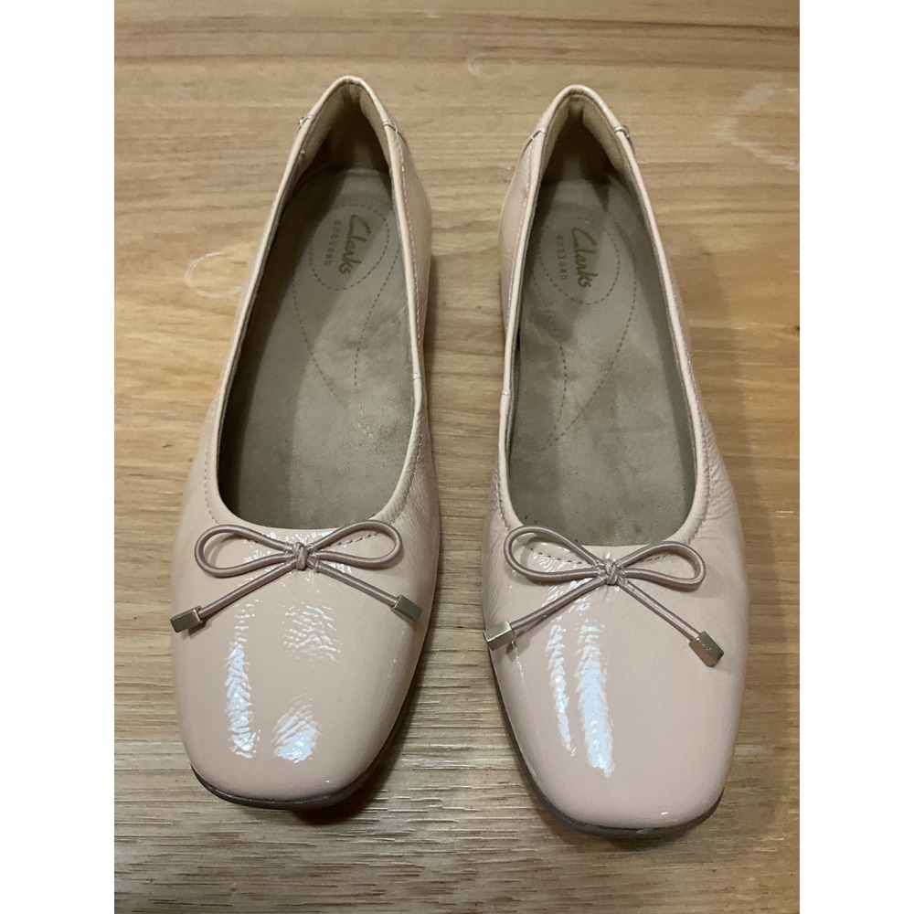 Clarks Artisan Womens Pink Patent Leather Square Toe Ballet Flats Bow 7.5m